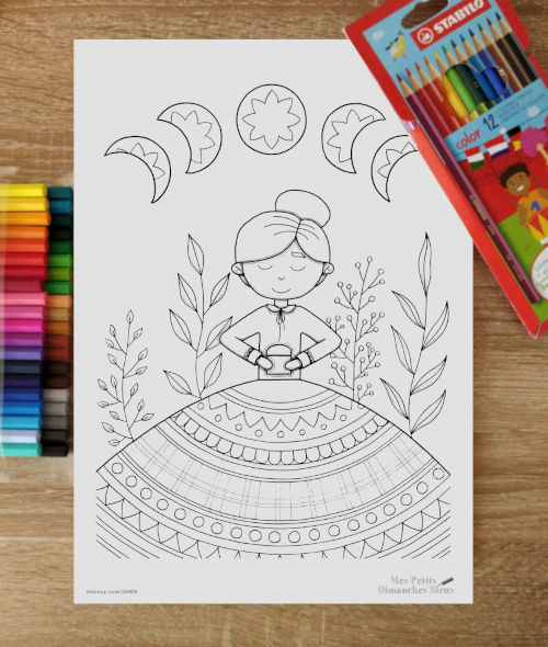 la Dame au Coffret, coloriage à recevoir en mai 2026 sur Tipeee et Ulule