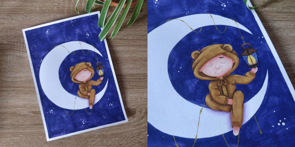 l'Enfant sur la Lune, illustration couleurs