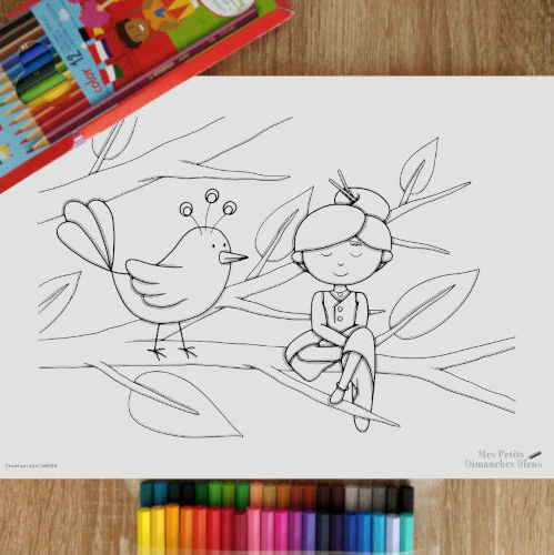 l'Enfant et l'Oiseau, coloriage à recevoir dans le Colo Club du mois d'août