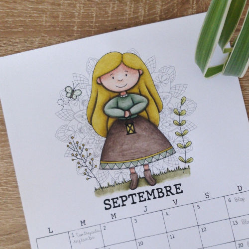 coloriage de la page de septembre du Calendrier 2026, une illustration à colorier par mois illustré par Louise Cambier