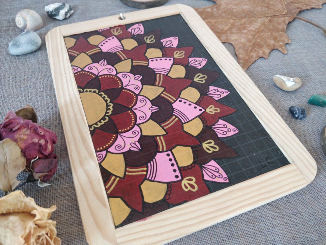 Peinture mandala "Rose doré" - Ardoise d'écolier – Image 2