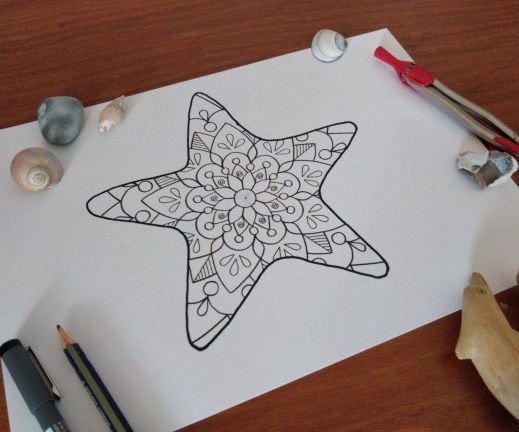 Dessin d'une étoile de mer mandala, coloriage offert à télécharger