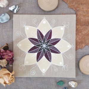 Peinture mandala "Tons neutres" - Carton toilé carré couleur lin