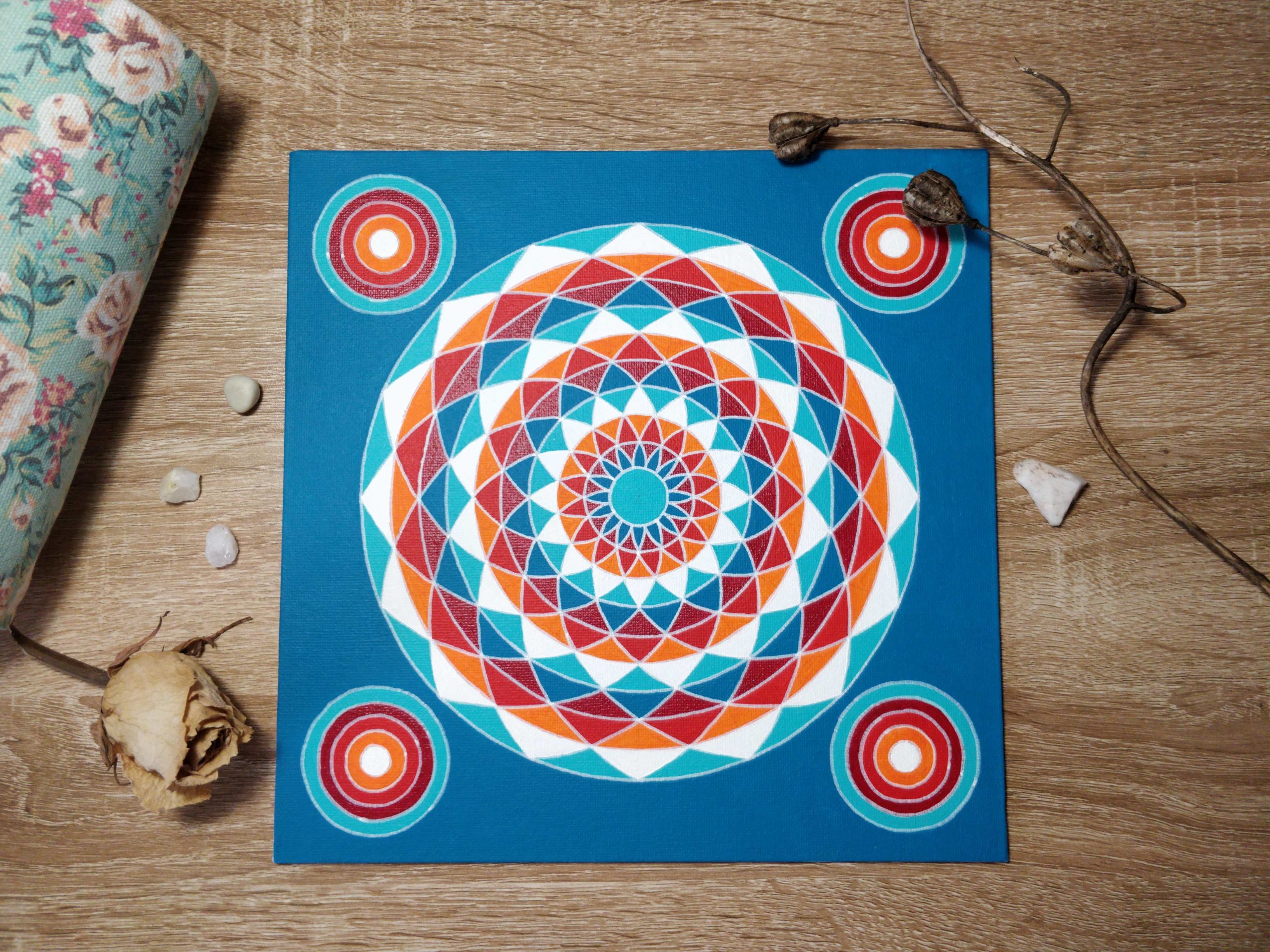 Peinture mandala "Effet vitrail" - Carton toilé carré