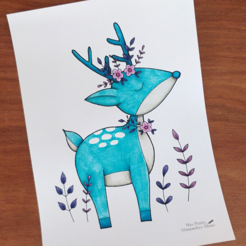Coloriage représentant un cerf dessiné et colorié par moi-même