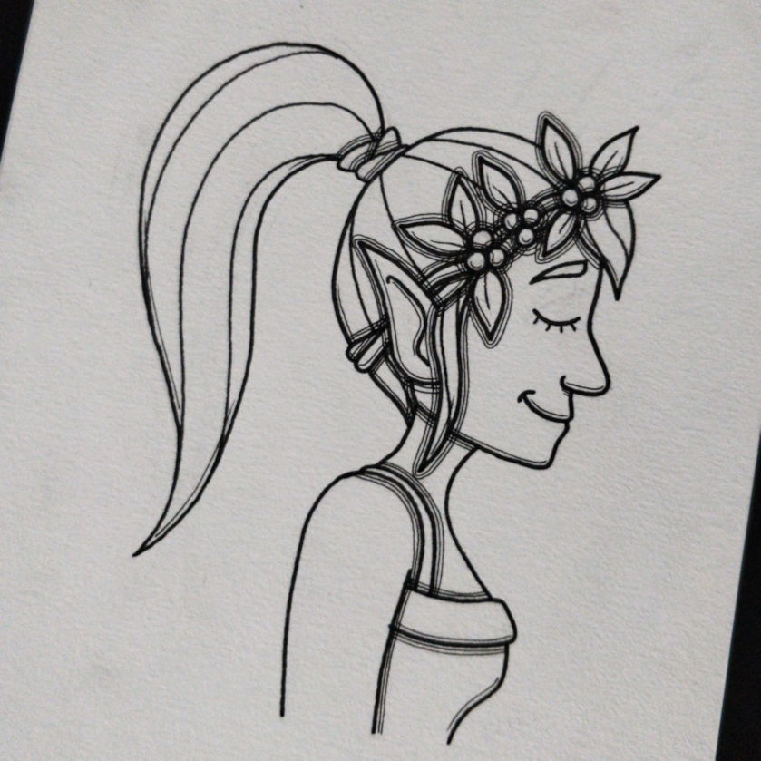 Dessin représentant une fille de profil, avec une queue de cheval