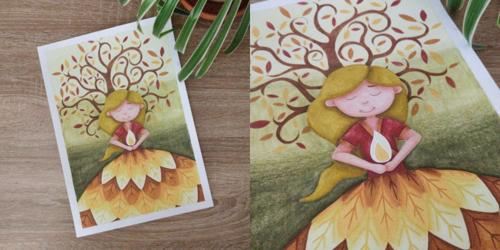 Dame à l'arbre, illustration complète et détail